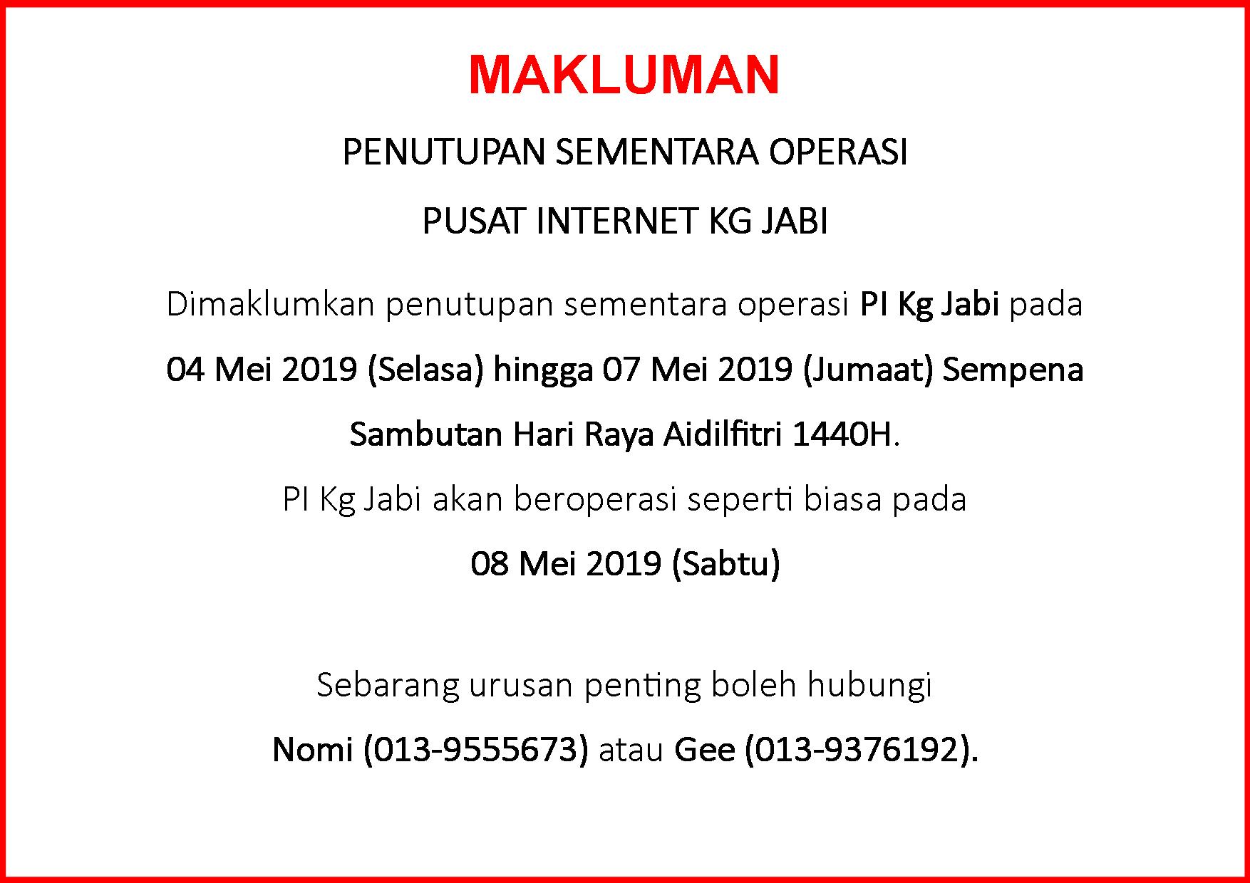 Notis Makluman Penutupan PI