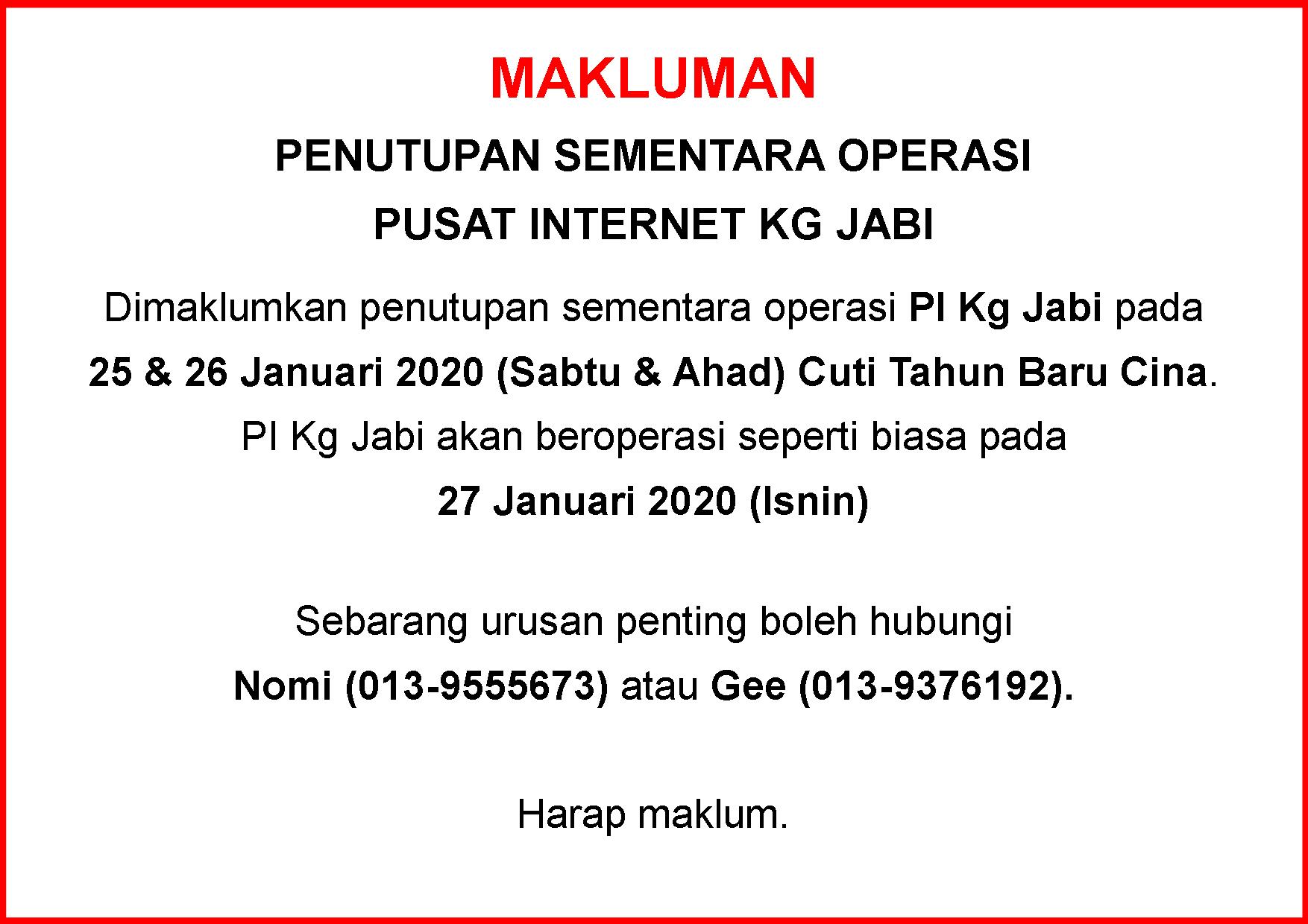 Notis Makluman Penutupan PI